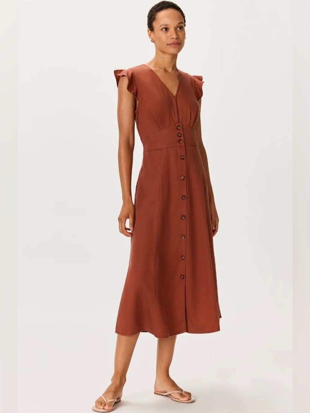 Quince Vintage Wash Tencel Button Front Midi Dress - Medium